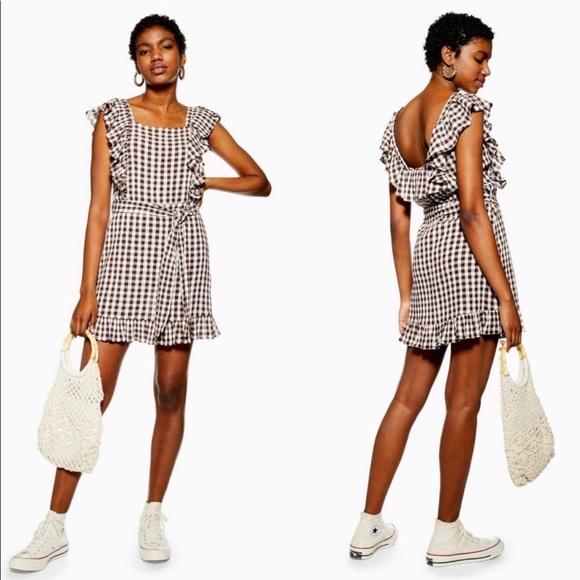 topshop gingham pinafore dress